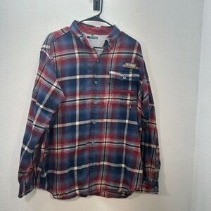 Columbia Shirt Mens L Red Blue Plaid PFG PHG Flannel Fishing Outdoors Camp